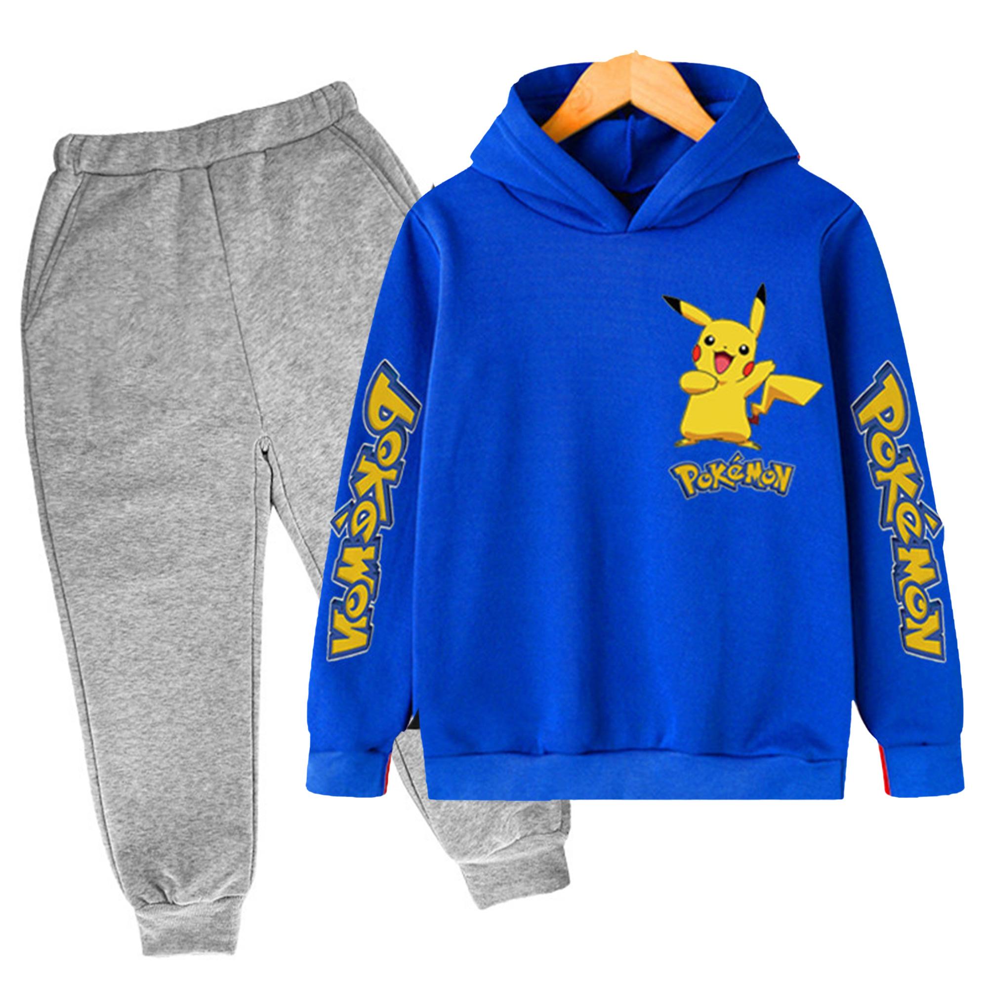 

2025 MINISO New Pikachu Cartoon Printed Sweatshirt+Pants 2pcs Set Spring Autumn Kids Boy Girl Clothing Casual Hoodie Teen Sportsuit 140