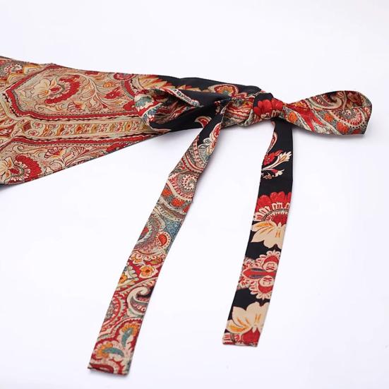 Cinturón Bufanda Larga Estrecha Boho Fajín Triangular con Borlas para Mujer Accesorio de Cintura Floral Retro para Vestidos Jeans