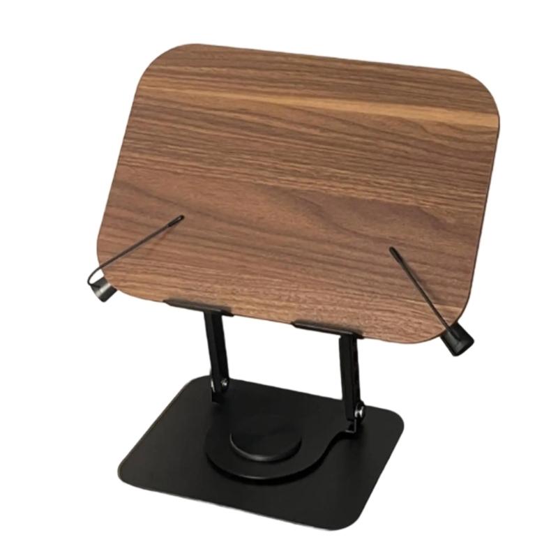 

Adjustables Height Wood and Aluminum Laptop Tablet Stand Cookbook Brackets with 360Degree Rotation for Versatilitys Use