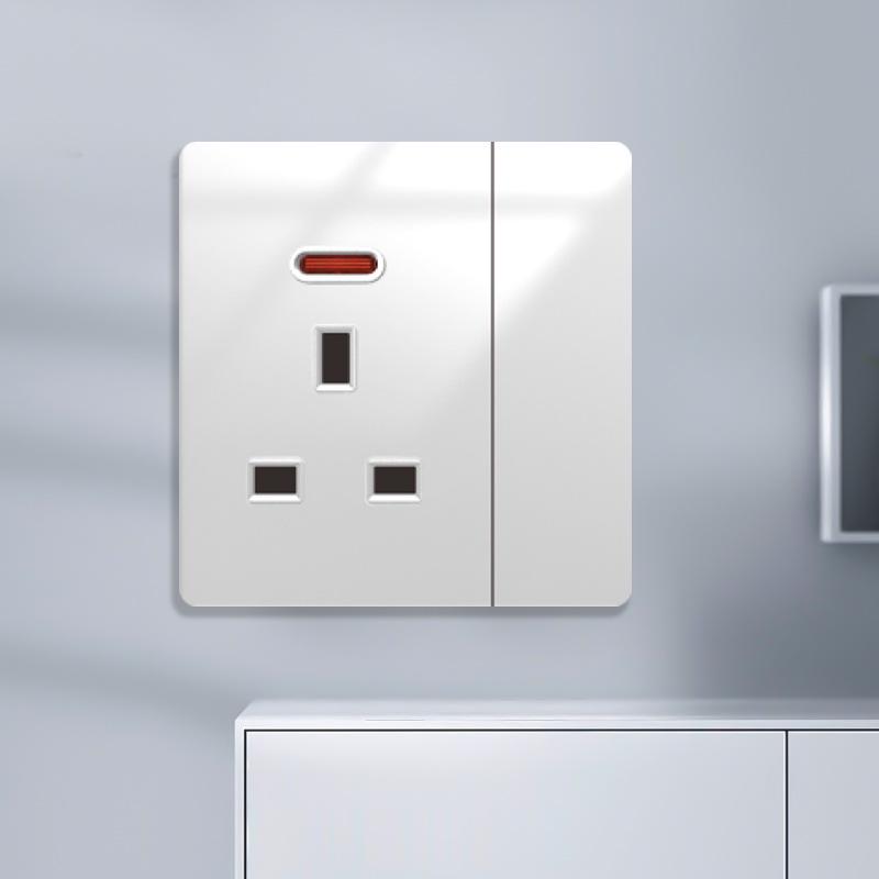 Huihuang Grå Herdet Glass Speil 1-Gangs 5-Hulls Bryter Stikkontakt Panel 86-Type Vegginnfelt.