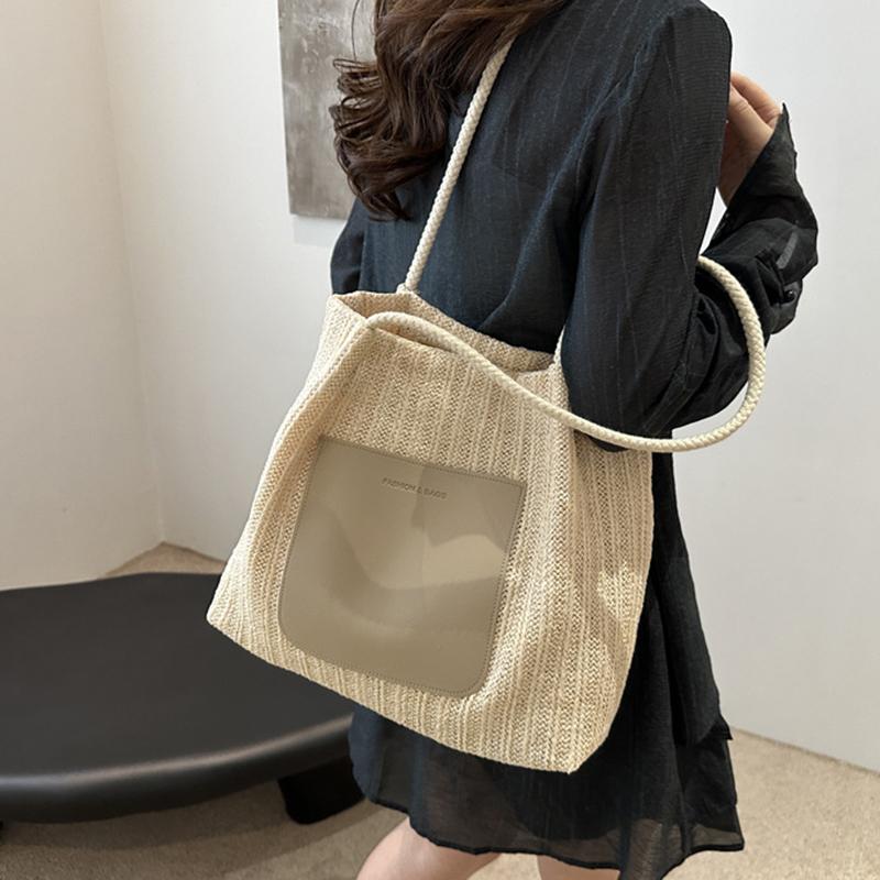 Summer New Fashionable Retro Shoulder Bag Large Capacity Shopping Beach Bag Simple Travel Women's Tote Bag