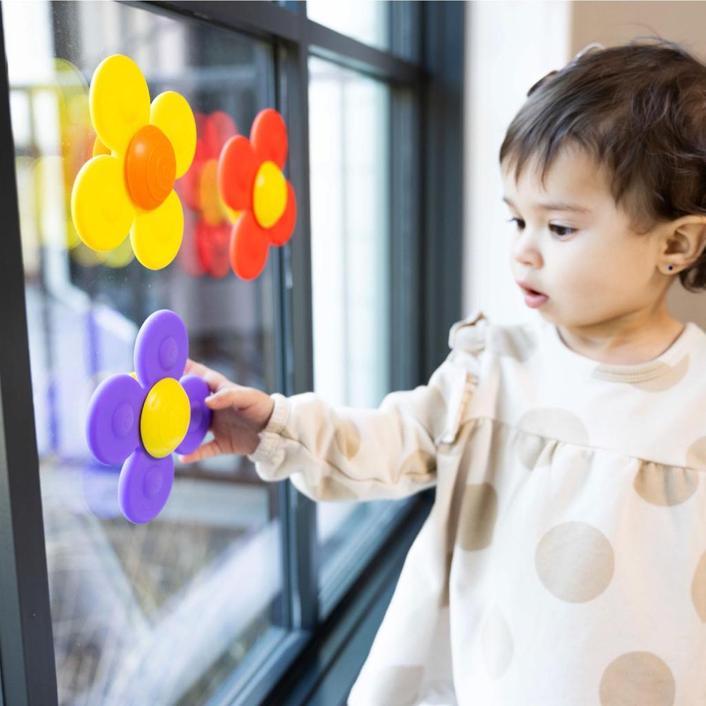 Fat Brain Toys Baby Whirly Sumire Teething Toy with Spinning Suction Authentic Toy, Squigs, (Flower Series), Purple, Cup, FA416-3,