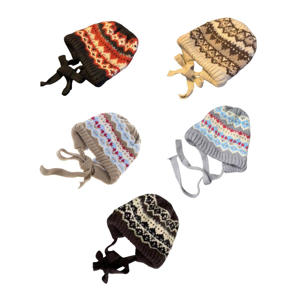 Ethnische gestreifte Mütze ohne Schirm für Streetwear Bequeme dehnbare Mütze für Herbst Winter Pullovermütze für Damen für den täglichen Gebrauch