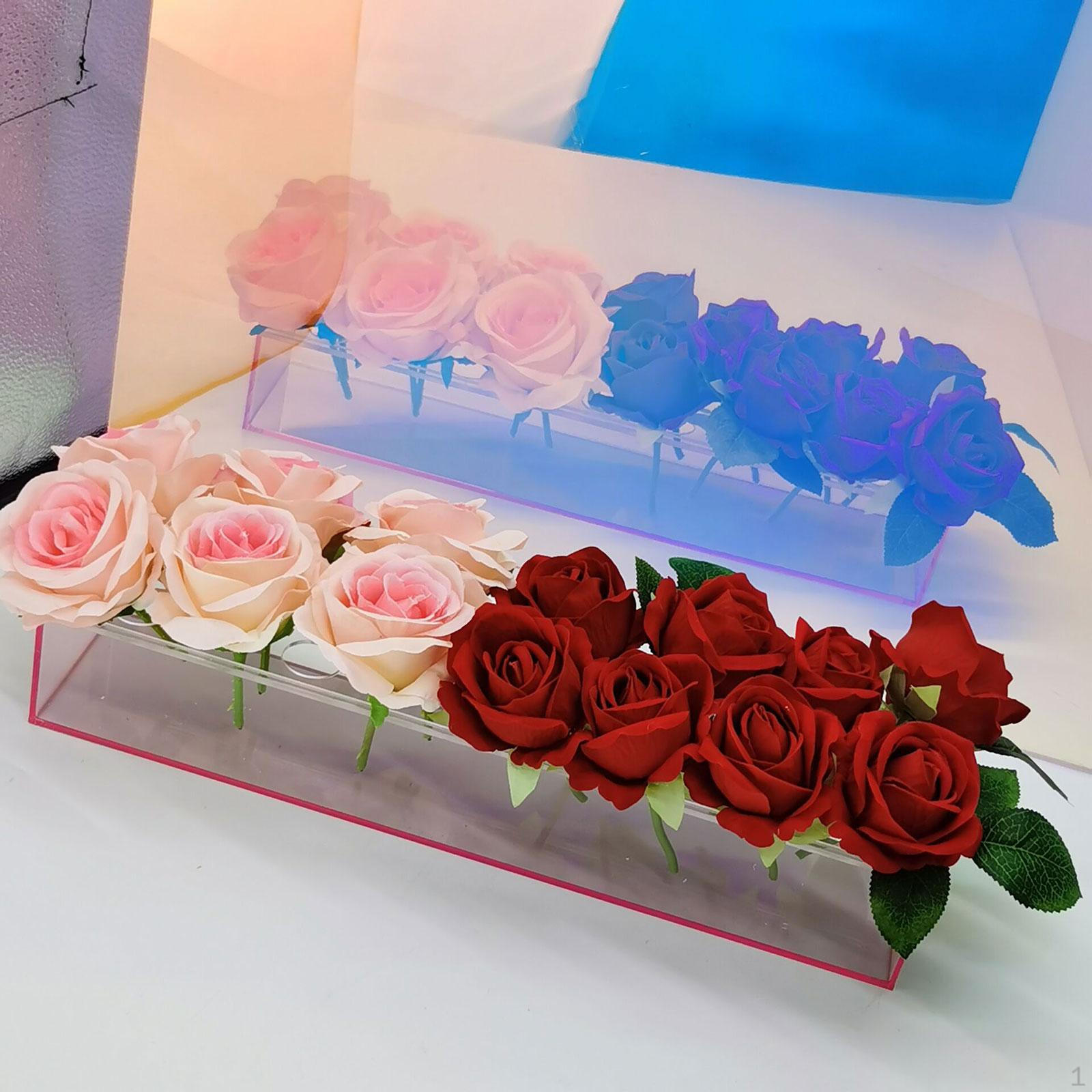Plants Holder Desktop Rectangular Flute Vase Acrylic Flower Rectangle for Photo Prop Party Pink 18 Hole
