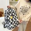 Plaid Cat Print Nylon Schoolbag Large Capacity Backpack High School Student Backpack