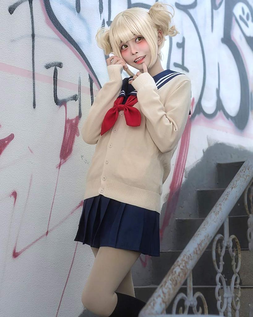 [Milky Time] My Hero Academia Toga Himiko Cosplay Sailor Uniform with Wig, Halloween Costume (L)