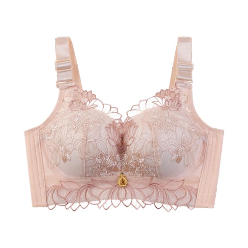 [Big Chest Display Small Artifact] Color Blocked Lace Double Breastfed Bra Concentrated Collection Style Gray Butterfly
