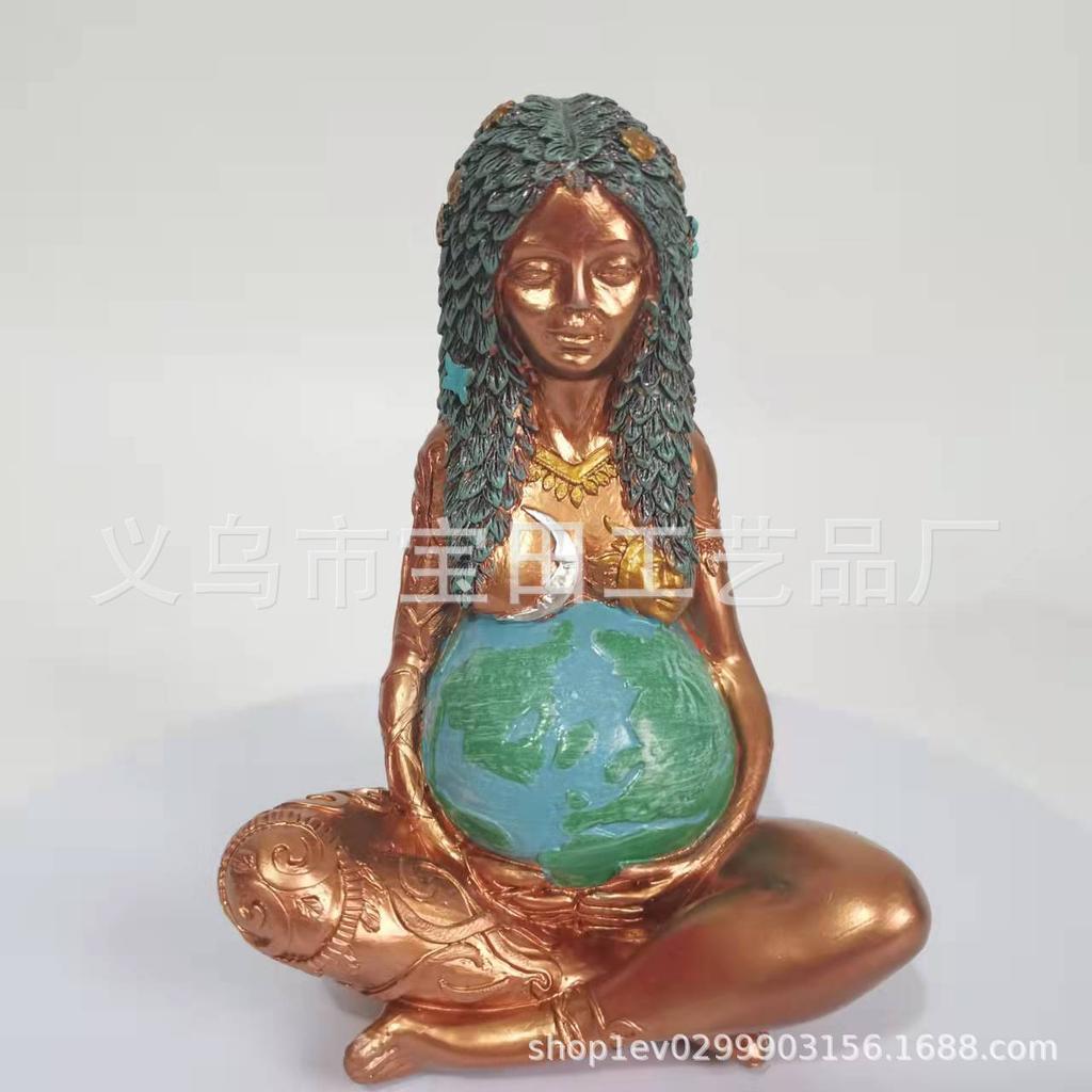 Mother of the Earth Sculpture Gia Mother's Day Resin Crafts Home Ornament Flower Garden Decoration Retro Style