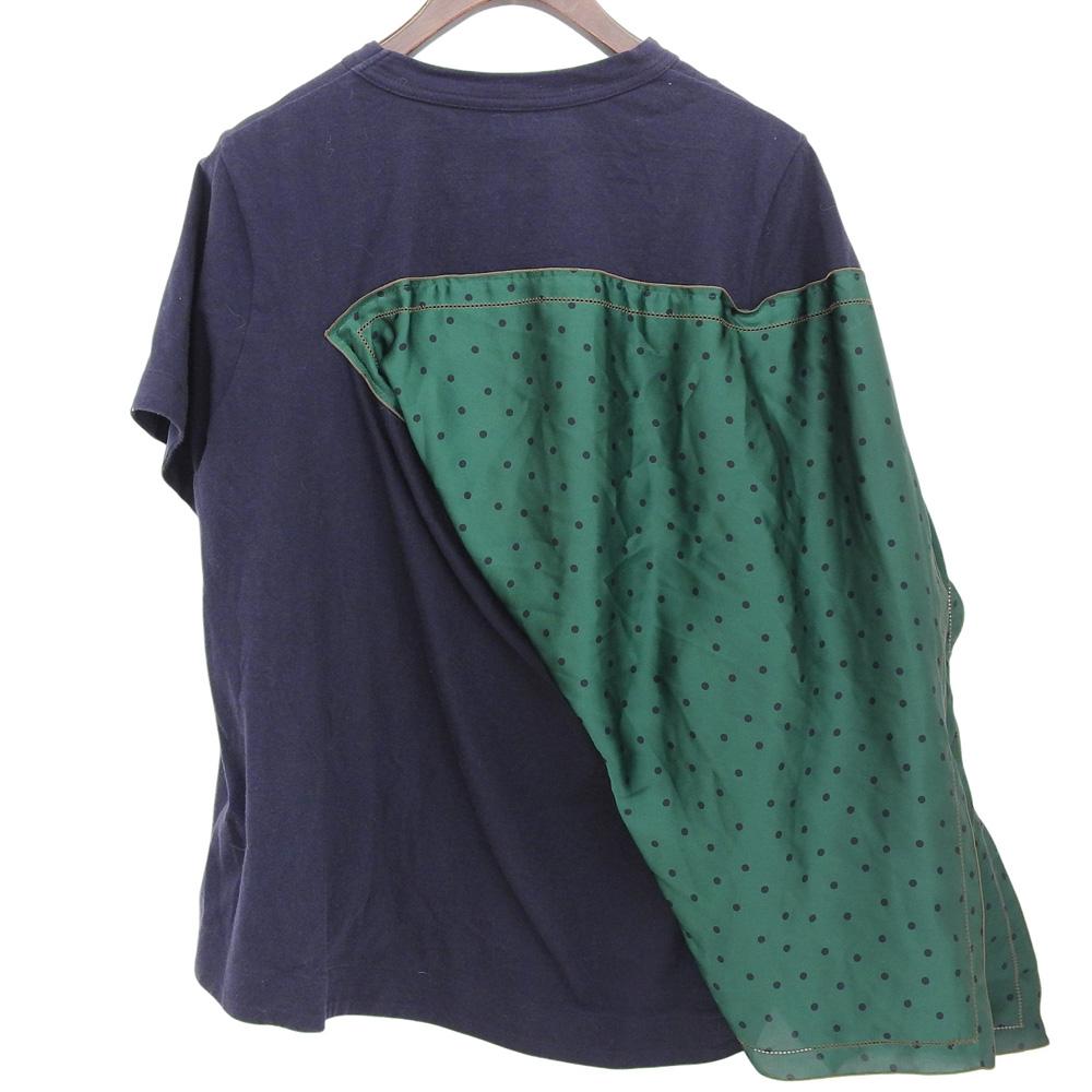 sacai Excellent condition women's docking T-shirt, navy and green, size 2, 19-04324, 19Stainless Steel tops 2 Navy x greenUsed