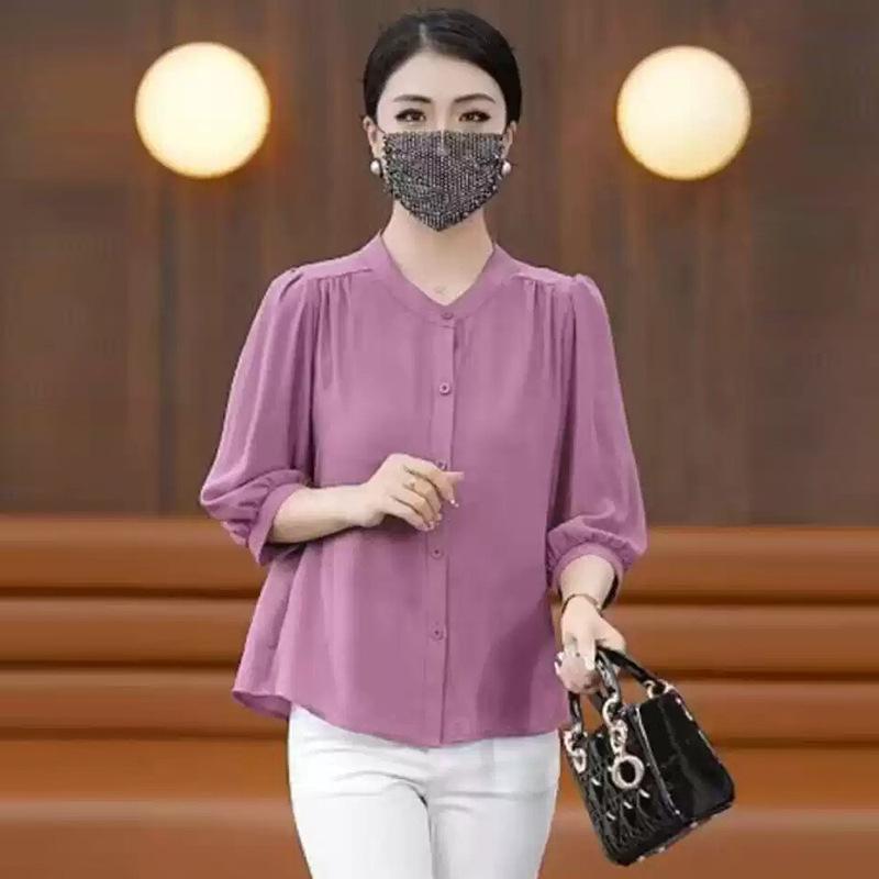

Women s Purple Stand Collar 3/4 Sleeve Casual Shirt - Flattering & Versatile 4XL пурпуровий рожевий