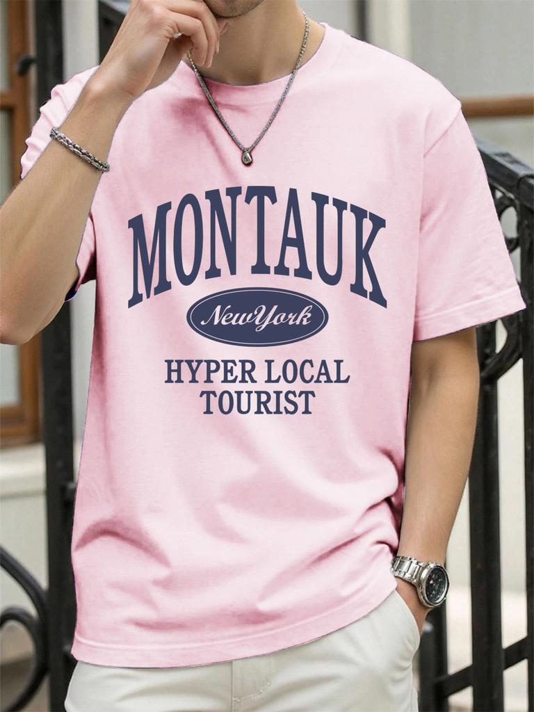 Montauk New York Hyper Local Tourist Print TShirts Men Cotton Casual T Shirt Breathable Summer Sportswear Loose Crewneck Tops