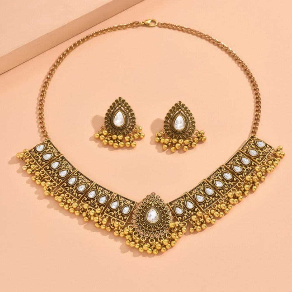 Tassel Rhinestone Jewelry Set Crystal Rhinestone Necklace Set Bridal Necklace Earrings Set  Women