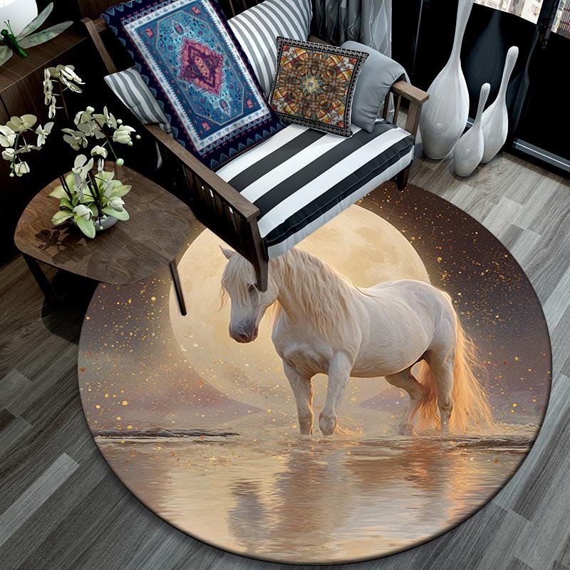 Magical Horse Round Area Rug,Carpet Rug for Living Room Bedroom Sofa Playroom Decor,Non-slip Floor Mat