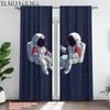 2Pcs Modern Space Astronaut Blackout Curtains Deep Blue Starry Sky Cartoon Spaceman Print Drapes For Bedroom Study Living