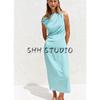 Summer New Women Clothes Inlaid Asymmetric Neckline Sleeveless Midi Dress 8037392 8037734
