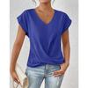 Autumn new products women's lightweight breathable V-neck T-shirt elegant knotted loose short-sleeved top women