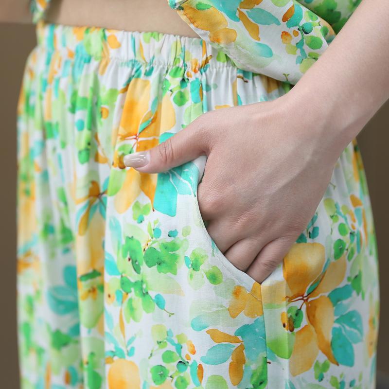 Elegant Women's Two Pieces Set Summer Vintage Clothes Plus Size High Waist Pants Sets