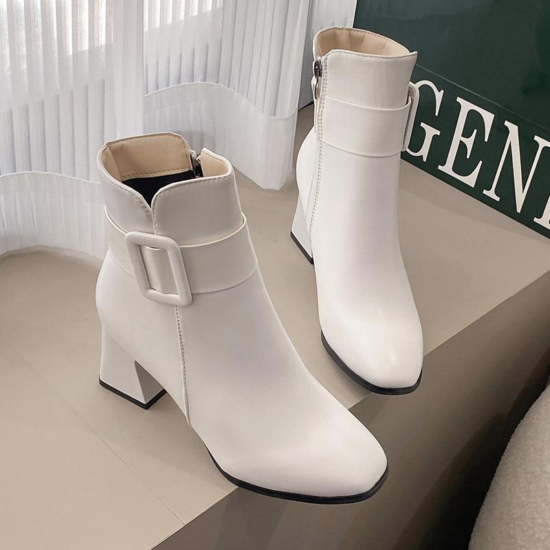 2024 Autumn and Winter New Korean Version Thick Heel Pointed Foreign Trade Spot Fashion Casual Side Zipper Thin Fashion Women's Boots Tide