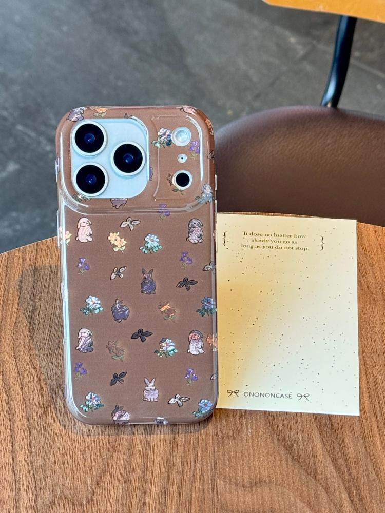 Kawaii Bunny Pattern with Plush Rabbit Charm Cute & Unique Phone Case for iPhone 17 16 15 14 11 12 13 Pro Max Plus Back Cover