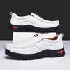 Men Handmade Leather Shoes Casual Wide Head Hiking Shoes Outdoor Slip On White Khaki Driving Shoes Over Sized