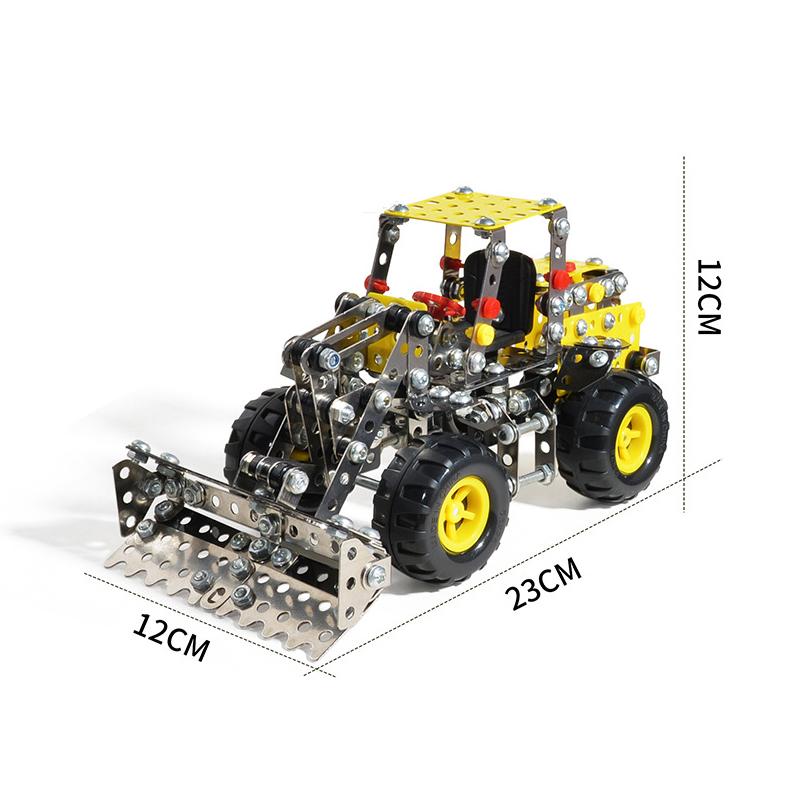 Modèle d'assemblage de bloc de construction métallique 3D DIY Excavatrice Camion Benne Grue Assemblage par combinaison d'écrous Voiture d'ingénierie Jouet Cadeau Garçon