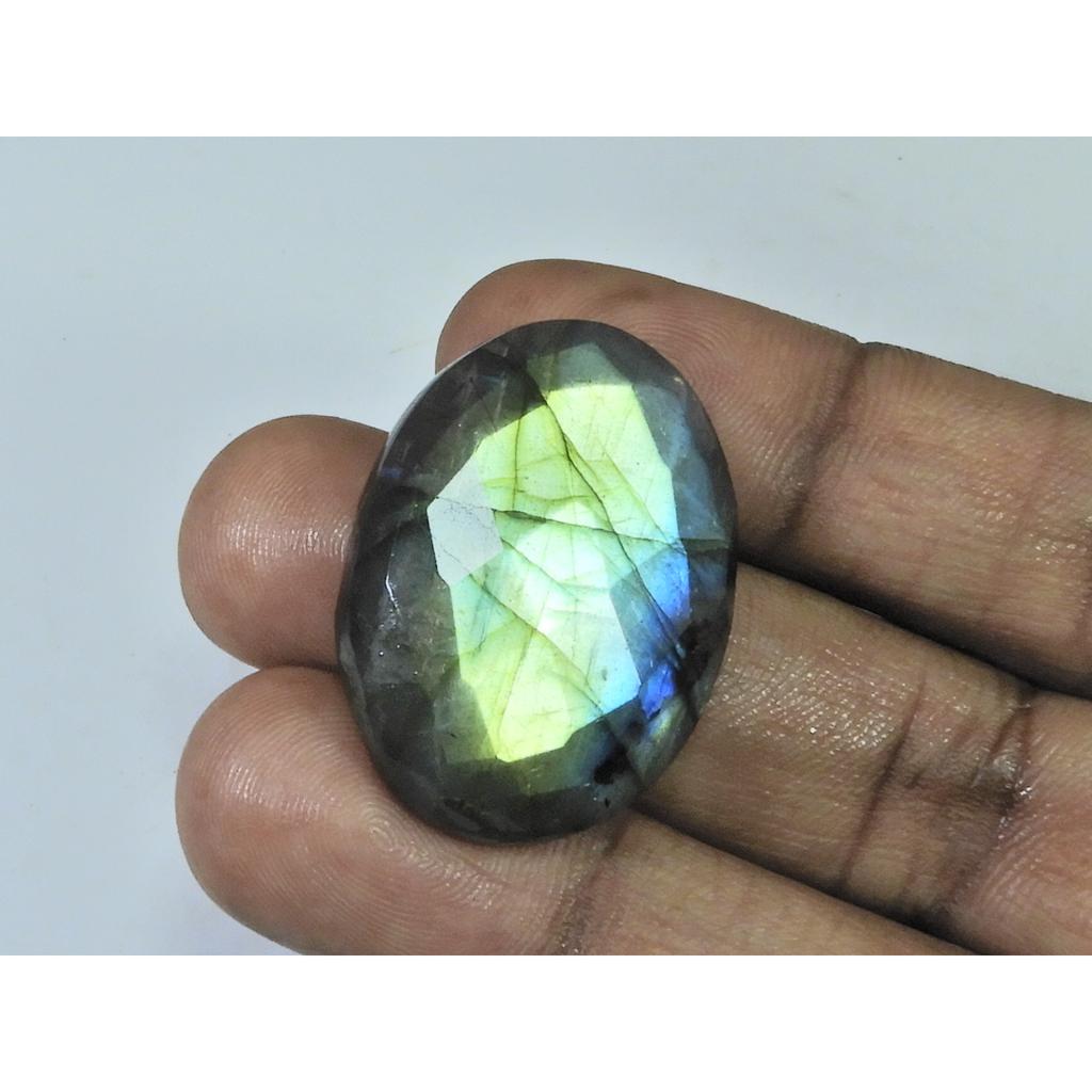 55Cts.Natural Labradorite Checker Cut Oval Cabochon Loose Gemstone 24X32X8MM B-318