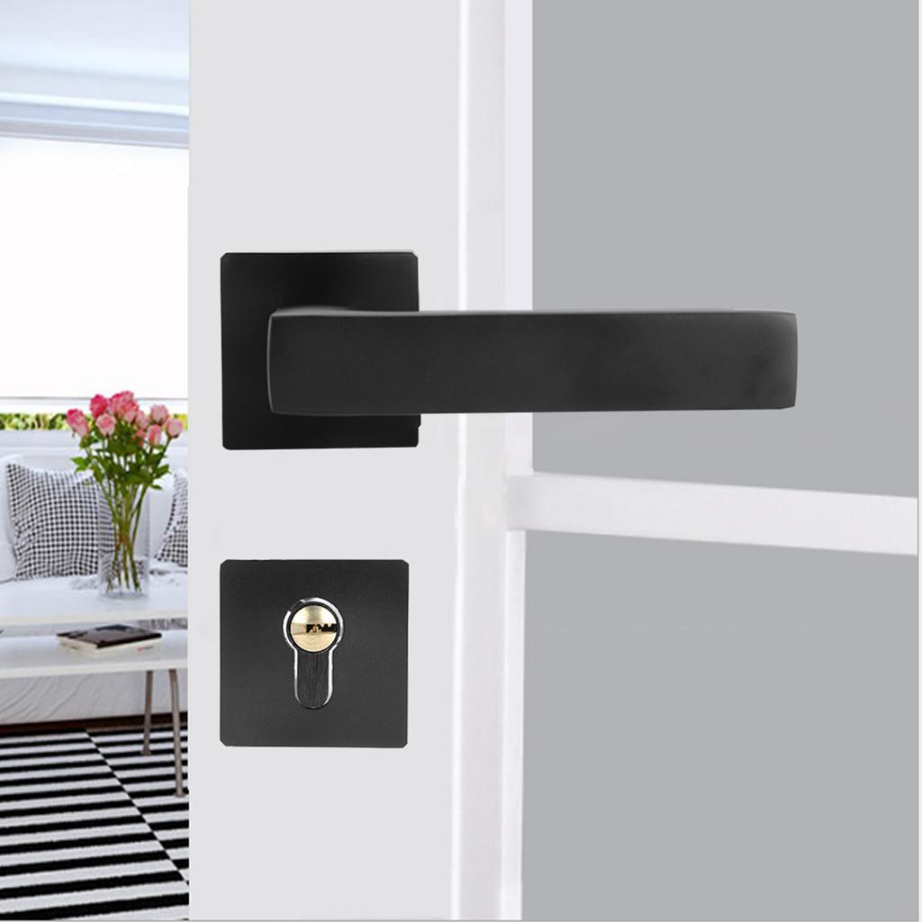 Adjustable Simple Black Lock Cylinder Handle Set KeyedLocking Door Knob Accessory