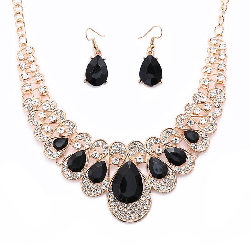 Cross-border Jewelry Wish Explosion, Amazon Hot Sale, European and American Big Gem Exaggerated Necklace Set, Jewelry Set