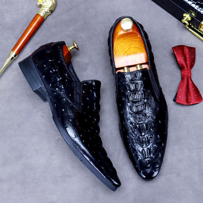 Business Large Size Cowhide Casual Pullover Crocodile Pattern Embossed Men's Leather Shoes British Leather Shoes