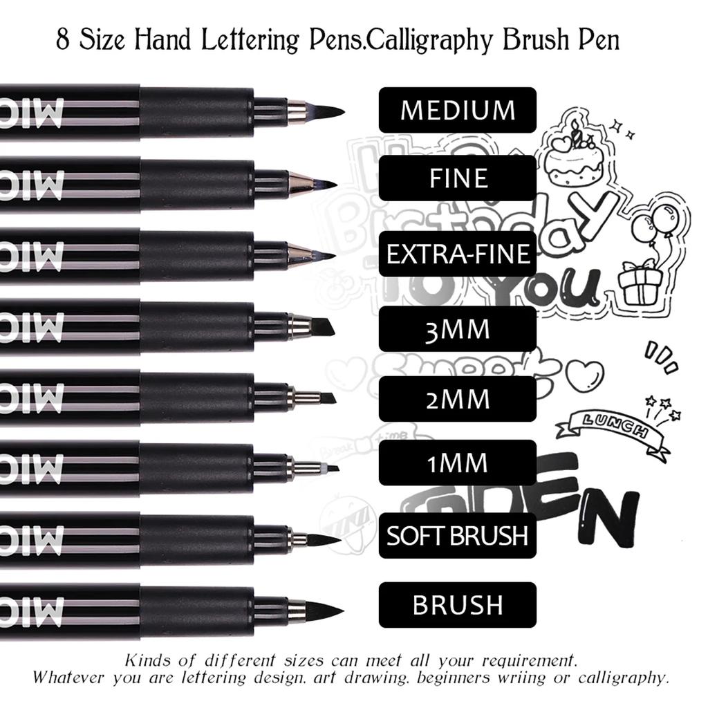 8Pcs Hand Lettering Pens Calligraphy Brush Markers for Writing Sketching Art Drawing Illustration Scrapbooking Journaling Black