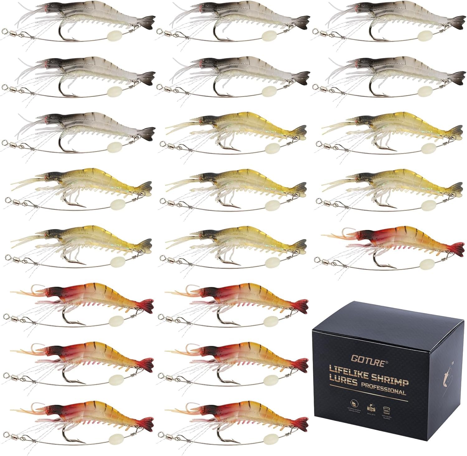 

Goture Shrimp Shrimp Shrimp Worm Soft Lure Set with Storage Ideal for Night River Sea and Probing Fishing Set of 21 Tri-Color Lures, Lures, Case, 6g,