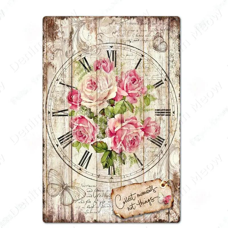 Blumen Retro Metallschild für Hinterhof Schlafzimmer Dekorationen, Rosen Wandkunst Poster, Lavendel Vintage Blechschild, Liebesgeschenk für Frau
