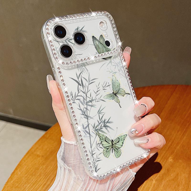 Diamond Case For iPhone 17 Pro Max Crystal Butterfly Print Clear TPU Silicone Soft Cover For iPhone 16 Pro Max 15 14 13 11
