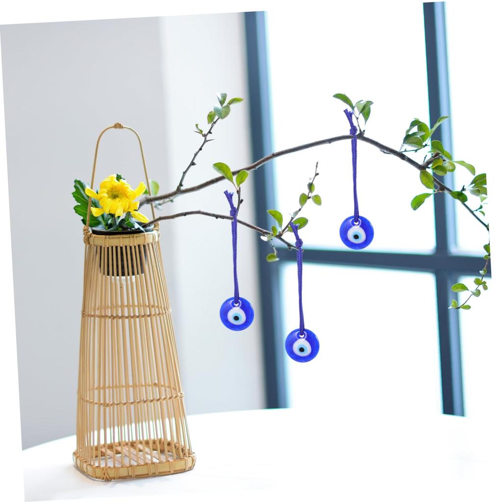 Tofficu Turkish Glass Nazar Boncuk 6-Piece Set Blue Eye Pendant 2.5cm Evil Eye Hanging Wall Charm Interior Home Decor