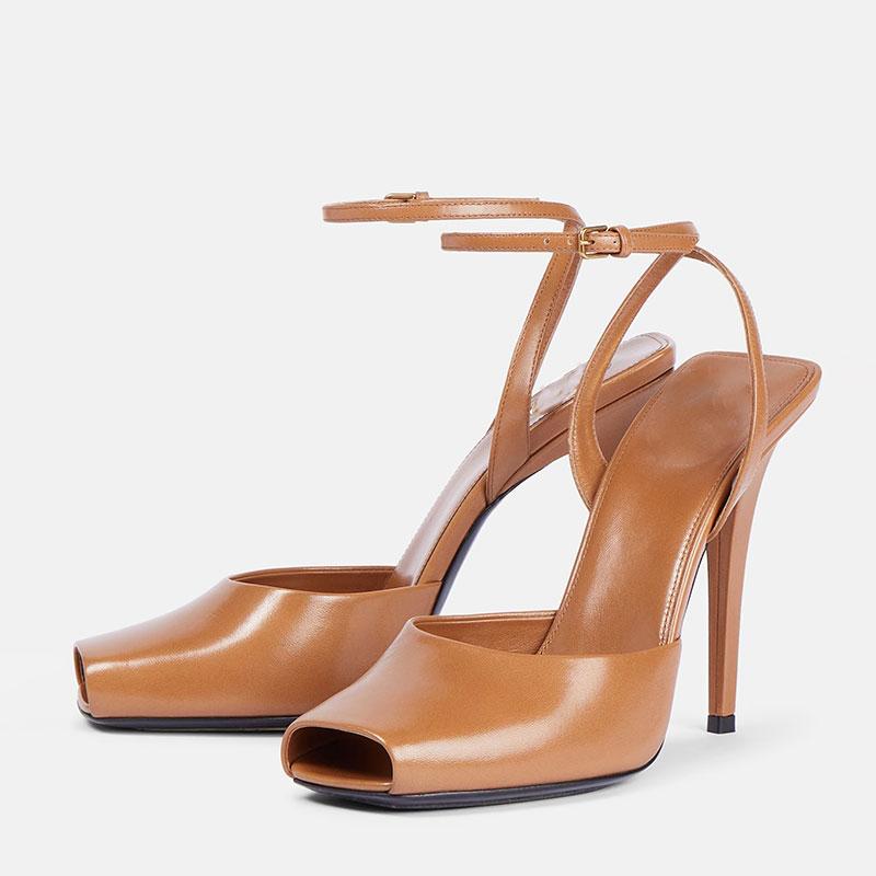 Letnie Damskie Buty na Wysokim Obcasie Peep Toe Seksowne Damskie Zapinane na Kostce Lakierowana Skóra 10,5CM Cienkie Obcasy Czółenka Damskie Sandały na Imprezę