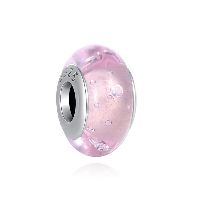 Nouveau Argent Sterling 925 Rose Violet Fleur Verre Murano Bricolage Perles Fines Convient Bracelet à Charms Original Bijoux Femmes