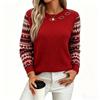 Women S Loose Fit Geometric Jacquard Crew Neck Long Sleeve Knit Sweater
