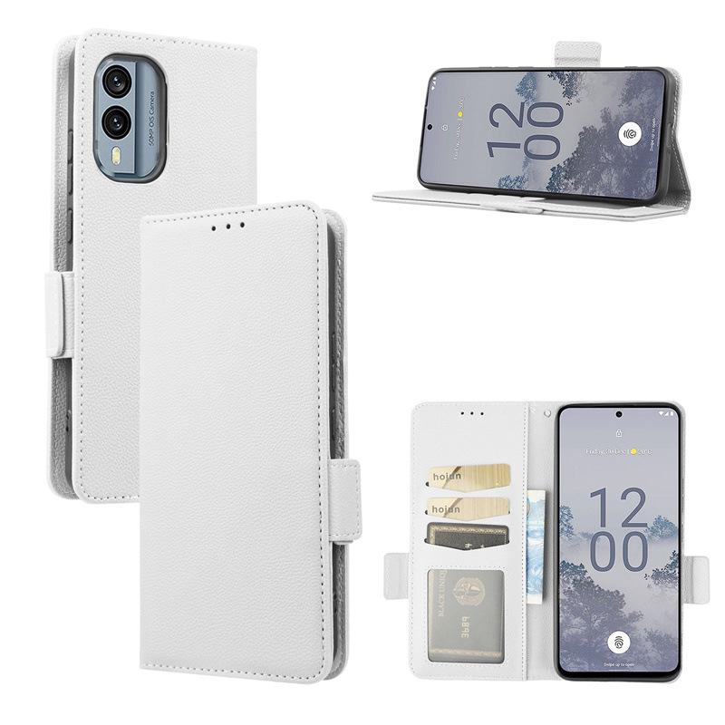 Nokia X30 5G Flip Lanyard Case with Card Slot - Lychee Leather Pattern, Solid Color