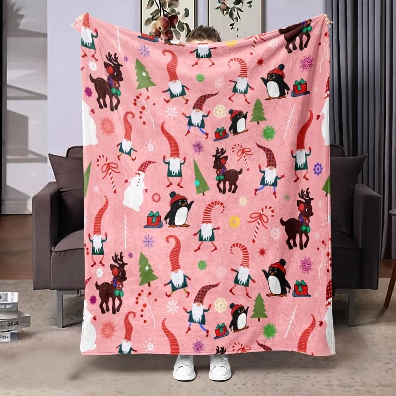 Cozy Christmas Gnome Flannel Throw Blanket - Soft, Warm Versatile For Napping, Sofa, Office Bed, Camping | All-Season Comfort