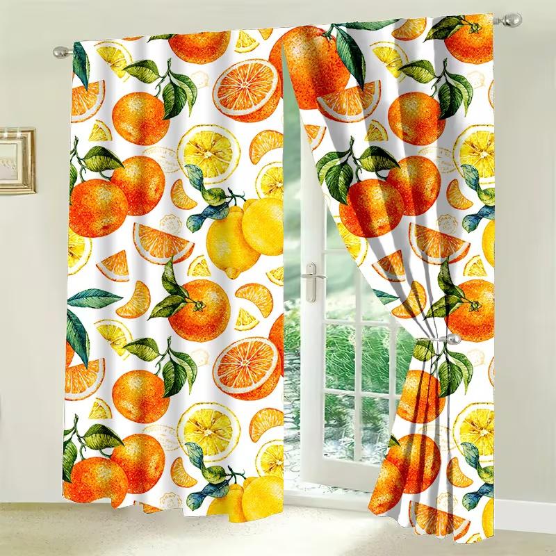 2 Pcs Orange Print Curtains,suitable for Bedroom,living Room Kitchen Decoration,home Decoration,window Decoration