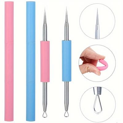 Stainless Steel Portable Silicone Acne Needle Double Head Beauty Squeezing Picking Blackhead Needle Acne Needle