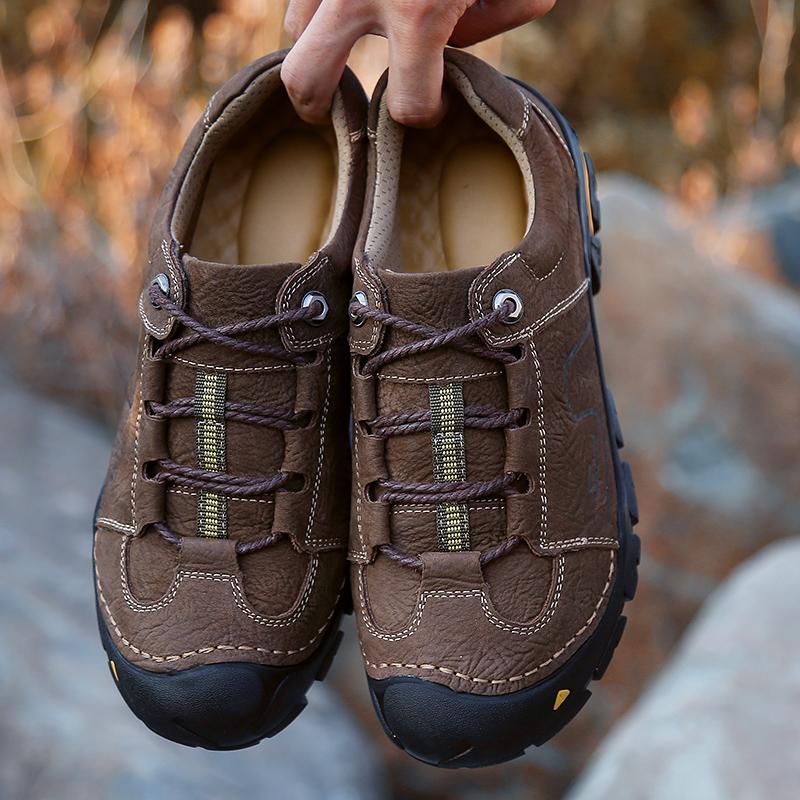 Chaussures pour hommes en cuir de vache style rétro mode, baskets de marche antidérapantes pour hommes, décontractées à lacets, chaussures de loisirs pour la marche, baskets de randonnée en extérieur