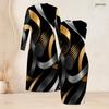 Women Plus Size Two Piece Set Black Blue Printed Long Sleeve Open Front Cardigan Sleeveless Bodycon Dress