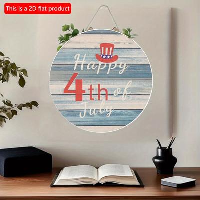2D Flat 20*20cm1pc Happy 4th of July USA Flag Hat Pattern Independence Day Theme Wooden Door Pendant, Blue Retro Style Good Quality Layout Decoration
