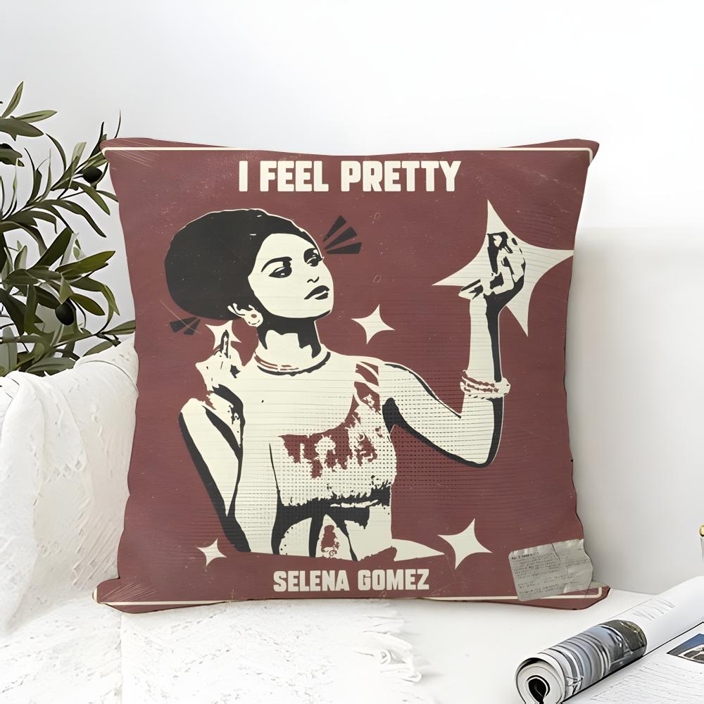 Pillow Case Cotton Linen Fabric Square Zipper Pillowcase Home Decorative Living Room Singer Music S-Selena Gomez 2