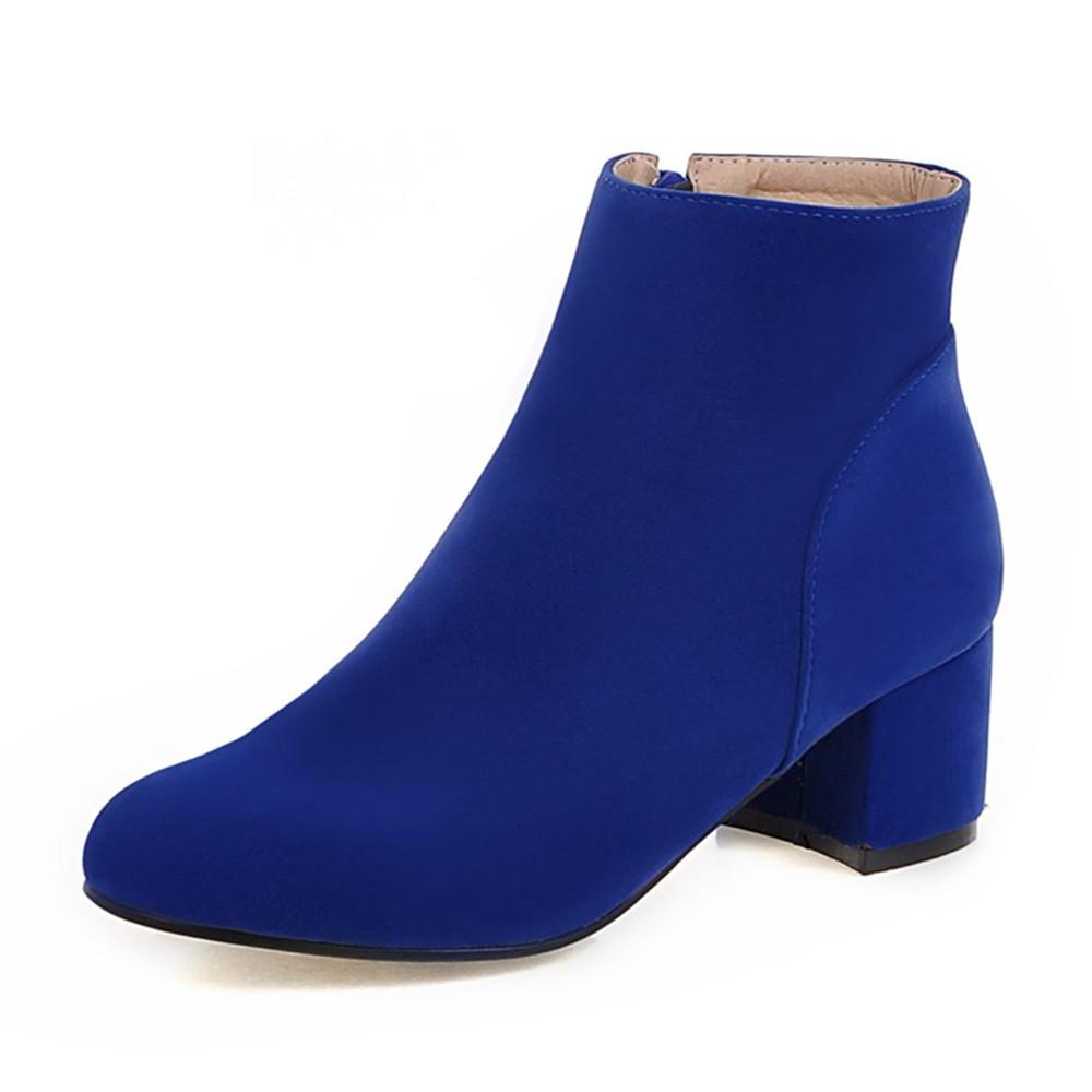 Fashion Spring Autumn Classic Flock Women Ankle Boots Fashion Female Boats Mujer Chunky Heels Comfortable Side Zip Short Bare Booties