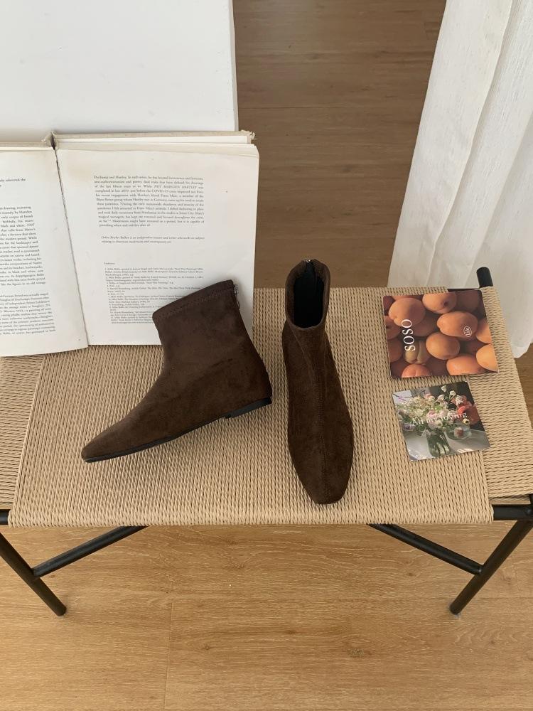 French simple short tube small square head suede splicing Martin boots women's autumn and winter evening evening breeze temperament inner height inc
