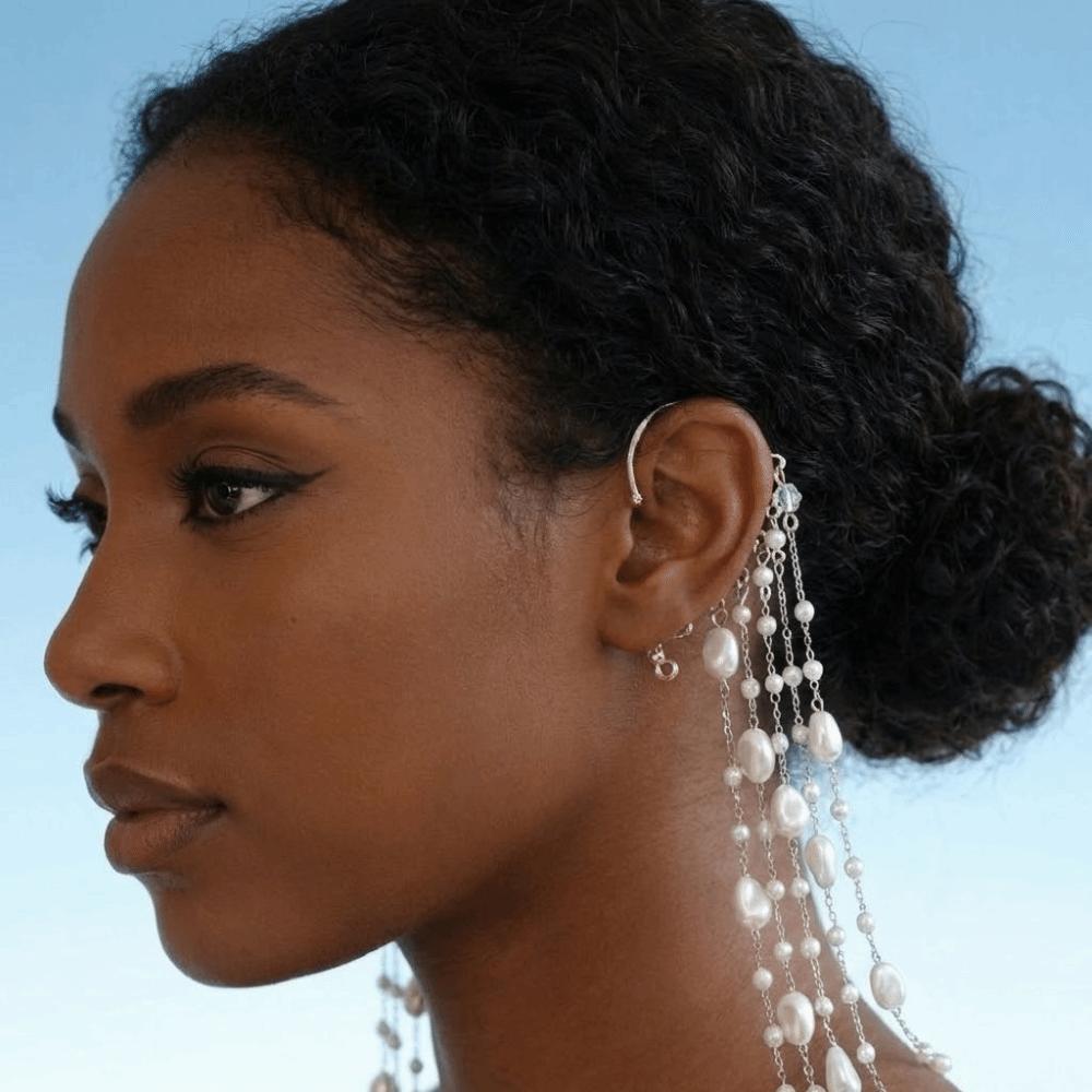 Elegant Imitation Pearl Chains Ear Cuffs Jewelry Ear Bone Clips  Bridal Accessories