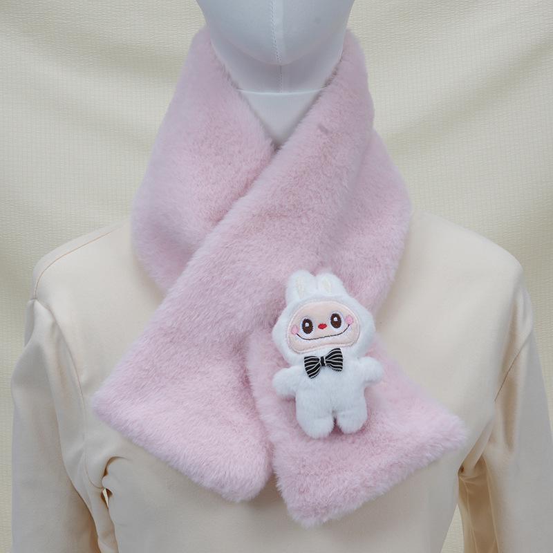 2025 Autumn/Winter Cute Cartoon Plush Scarf: Faux Rabbit Neck Warmer for Girls