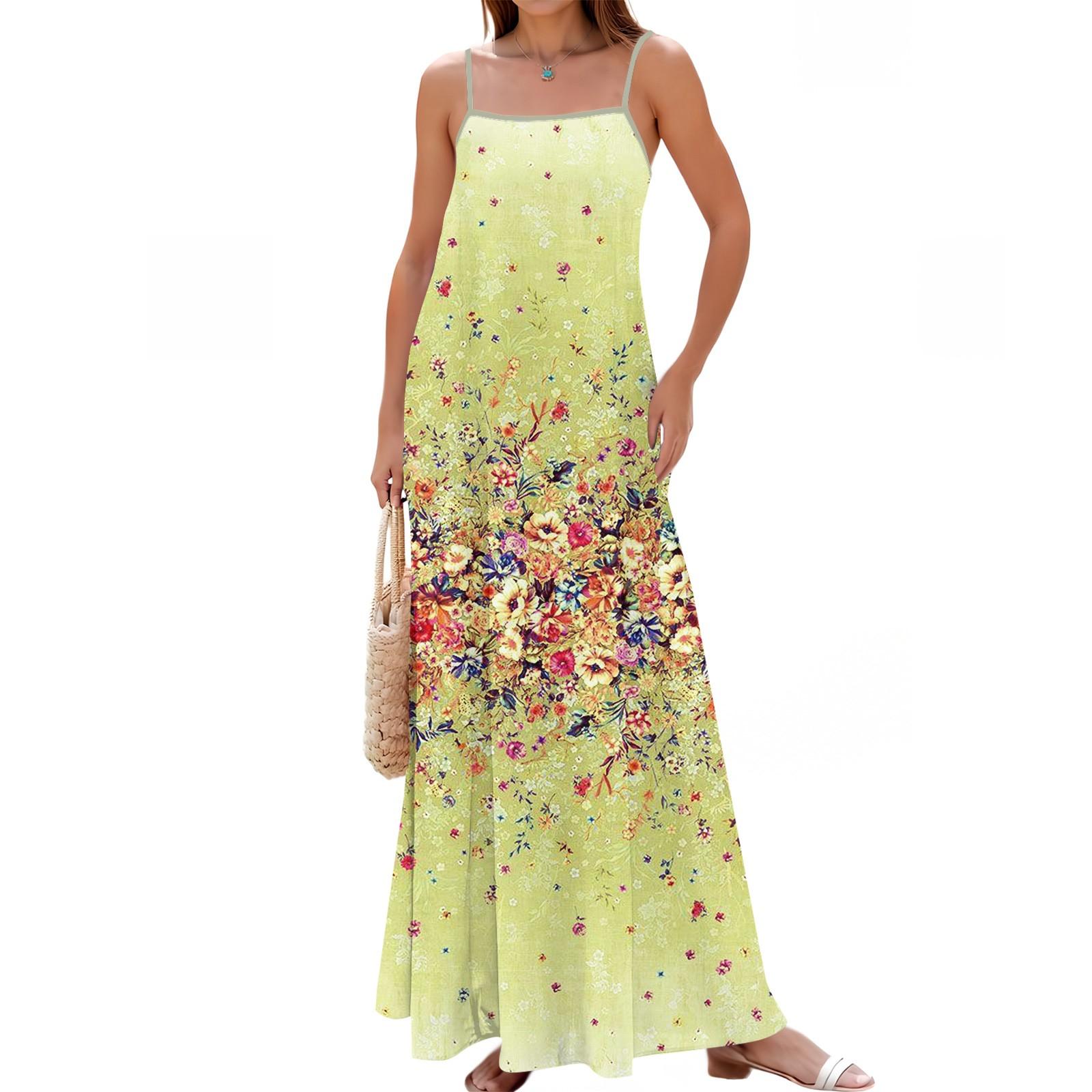 

Женское весенне-летнее повседневное модное длинное платье с регулируемыми подтяжками и принтом XL жёлтый